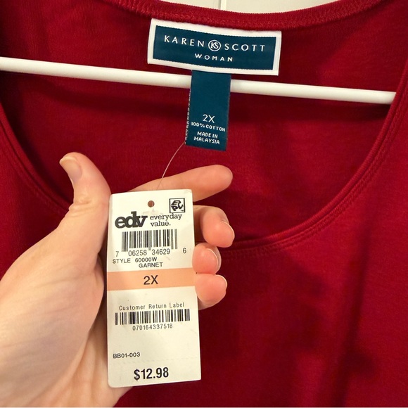 Karen Scott Red Long Sleeve Top Women’s 2X NWT - Picture 2 of 3